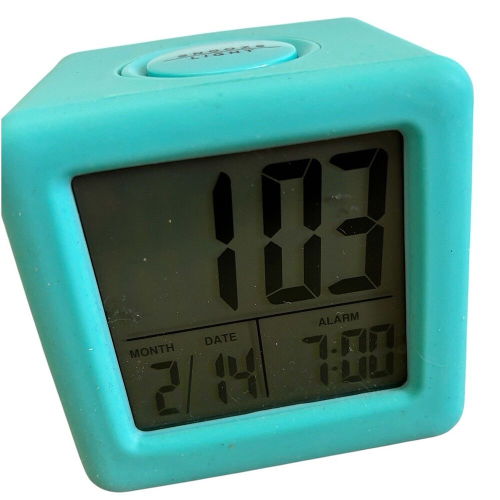 Tzumi Digital Alarm Clock Battery Operated LCD Display, Easy Set, Blue Used